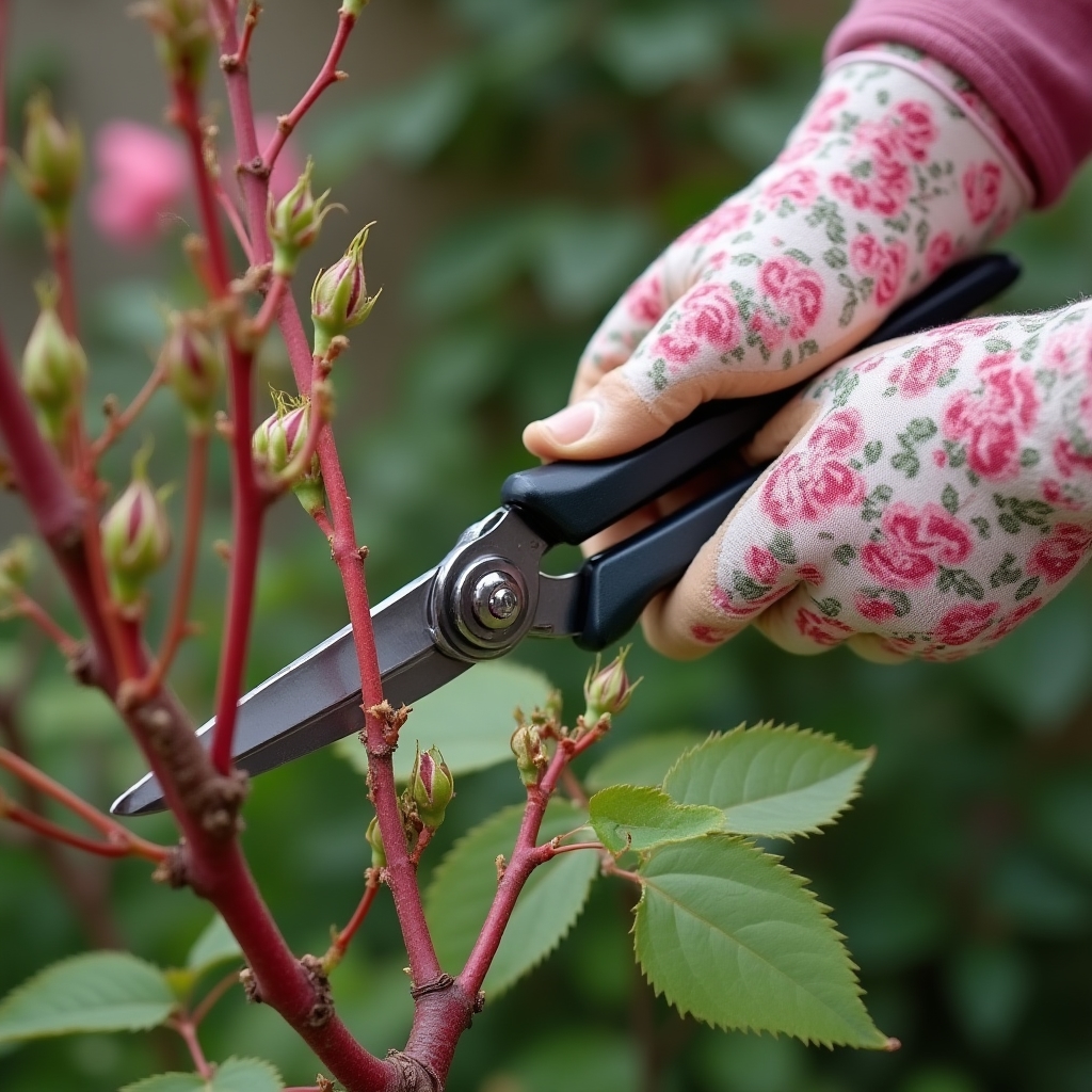 Potatura delle rose in primavera con forbici professionali durante corso pratico